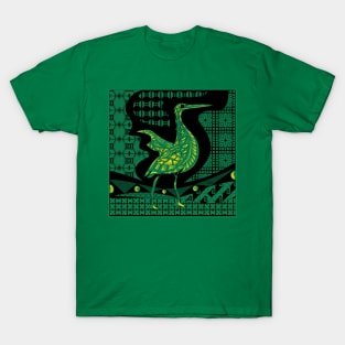 jade green agami heron garza in ecopop talavera azulejo pattern in pop wallpaper T-Shirt